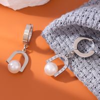 1 Pair Simple Style Solid Color Inlay Titanium Steel Pearl Drop Earrings sku image 2