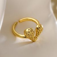 Copper 18K Gold Plated Retro Simple Style Commute Plating Hollow Out Inlay Geometric Heart Shape Zircon Open Rings main image 6