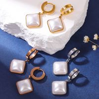 1 Pair Simple Style Solid Color Inlay Titanium Steel Pearl Drop Earrings main image 1