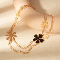 304 Stainless Steel Gold Plated Casual Vacation Enamel Plating Flower Long Necklace main image 4