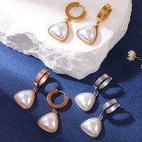 1 Pair Simple Style Solid Color Inlay Titanium Steel Pearl Drop Earrings main image 1