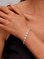 Sterling Silver White Gold Plated Luxurious Plating Inlay Oval Zircon Bracelets main image 5