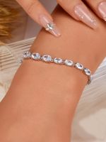 Sterling Silver White Gold Plated Luxurious Plating Inlay Oval Zircon Bracelets main image 4