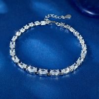 Sterling Silver White Gold Plated Luxurious Plating Inlay Oval Zircon Bracelets main image 1