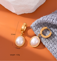 1 Pair Simple Style Round Inlay Titanium Steel Pearl Drop Earrings main image 2