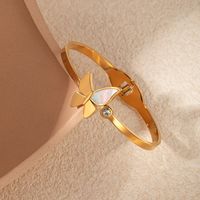 304 Stainless Steel Gold Plated Elegant Classical Romantic Plating Inlay Butterfly Shell Zircon Bangle main image 5