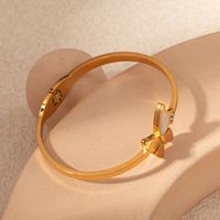 304 Stainless Steel Gold Plated Elegant Classical Romantic Plating Inlay Butterfly Shell Zircon Bangle main image 3
