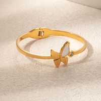 304 Stainless Steel Gold Plated Elegant Classical Romantic Plating Inlay Butterfly Shell Zircon Bangle main image 4