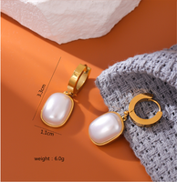 1 Pair Simple Style Rectangle Inlay Titanium Steel Pearl Drop Earrings main image 2