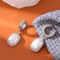 1 Pair Simple Style Rectangle Inlay Titanium Steel Pearl Drop Earrings main image 3
