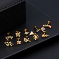 1 Piece Ear Cartilage Rings & Studs Classic Style Snake Butterfly Copper Polishing Inlay Zircon 18K Gold Plated Ear Cartilage Rings & Studs main image 3