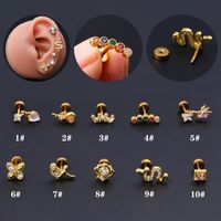 1 Piece Ear Cartilage Rings & Studs Classic Style Snake Butterfly Copper Polishing Inlay Zircon 18K Gold Plated Ear Cartilage Rings & Studs main image 6