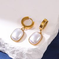 1 Pair Simple Style Rectangle Inlay Titanium Steel Pearl Drop Earrings sku image 1
