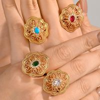 Copper Gold Plated Elegant Vintage Style Lady Inlay Geometric Zircon Open Rings main image 6