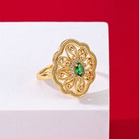 Copper Gold Plated Elegant Vintage Style Lady Inlay Geometric Zircon Open Rings main image 3