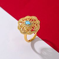 Copper Gold Plated Elegant Vintage Style Lady Inlay Geometric Zircon Open Rings main image 7