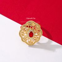 Copper Gold Plated Elegant Vintage Style Lady Inlay Geometric Zircon Open Rings main image 2