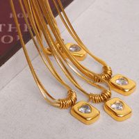 Titanium Steel 18K Gold Plated Retro Inlay Heart Shape Rectangle Zircon Pendant Necklace main image 5