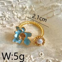 Copper 18K Gold Plated IG Style Y2K Simple Style Inlay Round Oval Flower Pearl Zircon Open Rings Rings main image 4