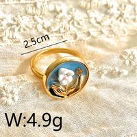 Copper 18K Gold Plated IG Style Y2K Simple Style Inlay Round Oval Flower Pearl Zircon Open Rings Rings main image 5