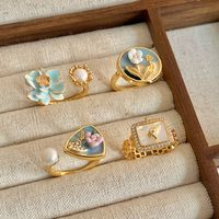 Copper 18K Gold Plated IG Style Y2K Simple Style Inlay Round Oval Flower Pearl Zircon Open Rings Rings main image 6