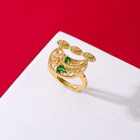 Cobre Chapado En Oro Elegante Señora Nupcial Embutido Luna Circón Anillos Abiertos sku image 3