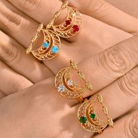 Copper Gold Plated Elegant Lady Bridal Inlay Moon Zircon Open Rings main image 6