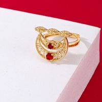 Kupfer Vergoldet Elegant Dame Braut Inlay Mond Zirkon Offener Ring sku image 2