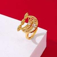 Copper Gold Plated Elegant Lady Bridal Inlay Moon Zircon Open Rings main image 4