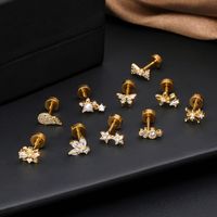 1 Piece Ear Cartilage Rings & Studs Classic Style Star Flower Butterfly 316 Stainless Steel  Copper Polishing Inlay Zircon 18K Gold Plated Ear Cartilage Rings & Studs main image 4