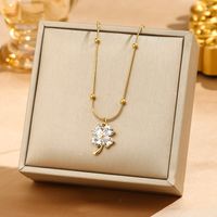 304 Stainless Steel 18K Gold Plated Elegant Luxurious Simple Style Plating Inlay Solid Color Zircon Pendant Necklace main image 6