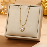 304 Stainless Steel 18K Gold Plated Elegant Luxurious Simple Style Plating Inlay Solid Color Zircon Pendant Necklace main image 9
