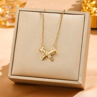 304 Stainless Steel 18K Gold Plated Sweet Simple Style Plating Inlay Solid Color Zircon Pendant Necklace main image 3