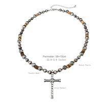 IG Style Simple Style Cross Round CCB Alloy Turquoise Beaded Unisex Pendant Necklace Necklace sku image 3