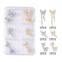 Sweet Shiny Butterfly Copper Inlaid Zircon Nail Decoration Accessories 6 Pieces sku image 1