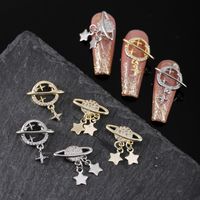 Luxurious Queen Shiny Galaxy Copper Inlaid Zircon Wear Manicure Nail Patches Nail Decoration Accessories 5 Pieces main image 8