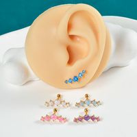 1 Piece Simple Style Classic Style Solid Color Plating Inlay 304 Stainless Steel Synthetic Opal Copper Synthetic Opal 18K Gold Plated Ear Studs main image 5