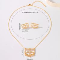 Cobre Chapados en oro de 18k Elegante Señora Nupcial Embutido Geométrico Circón Aretes Collar main image 2