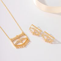 Copper 18K Gold Plated Elegant Lady Bridal Inlay Geometric Zircon Earrings Necklace main image 3