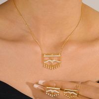 Cobre Chapados en oro de 18k Elegante Señora Nupcial Embutido Geométrico Circón Aretes Collar main image 4