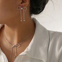 Titan Stahl 18 Karat Vergoldet IG-Stil Einfacher Stil Bogenknoten Ohrringe Halskette main image 5