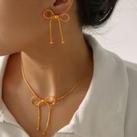 Titanium Steel 18K Gold Plated IG Style Simple Style Bow Knot Earrings Necklace main image 4