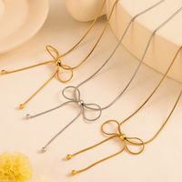 Titanium Steel 18K Gold Plated IG Style Simple Style Bow Knot Earrings Necklace main image 6