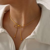Titan Stahl 18 Karat Vergoldet IG-Stil Einfacher Stil Bogenknoten Ohrringe Halskette main image 7