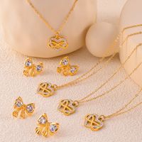 Titanium Steel 18K Gold Plated Casual Sweet Simple Style Inlay Infinity Heart Shape Bow Knot Rhinestones Zircon Earrings Necklace main image 1