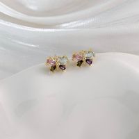1 Pair Elegant Romantic Shiny Heart Shape Bow Knot Hollow Out Inlay Copper Zircon Ear Studs main image 2