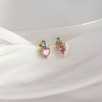 1 Pair Elegant Romantic Shiny Heart Shape Bow Knot Hollow Out Inlay Copper Zircon Ear Studs main image 8