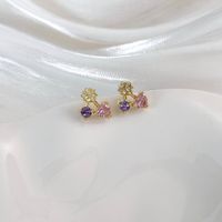 1 Pair Elegant Romantic Shiny Heart Shape Bow Knot Hollow Out Inlay Copper Zircon Ear Studs main image 4