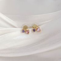 1 Par Elegante Romántico Brillante Forma De Corazón Nudo De Lazo Ahuecar Embutido Cobre Circón Pendientes main image 9