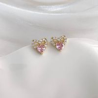 1 Pair Elegant Romantic Shiny Heart Shape Bow Knot Hollow Out Inlay Copper Zircon Ear Studs sku image 6